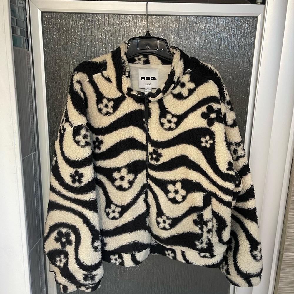 Black and White Patterned Fleece Jacket